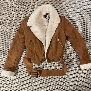 Beginning Boutique Tan Cord Faux Fur Trim Jacket